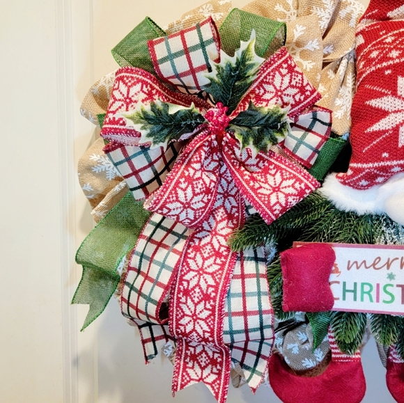 Christmas Winter Gnome Wreath Deco Mesh Bow - Picture 4 of 6